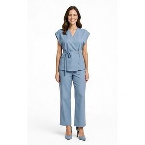 Sette Sette Womens 2-Piece Light Blue Boho Pant Set Made Italy Wrap Tie S/M NWT